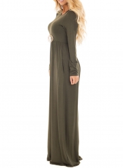 Solid Long Sleeve High Waist Round Neck Long Dress