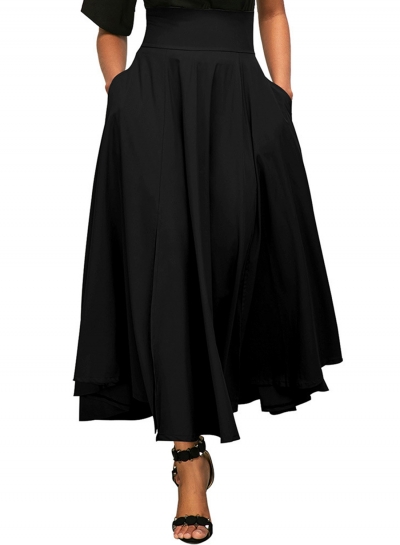 Solid High Waist Back Lace up Pleated Skirt lonhooker.com