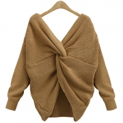 Fashion V Neck Back knot Loose Fit Sweater