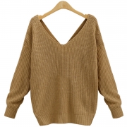 Fashion V Neck Back knot Loose Fit Sweater