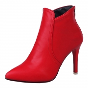 Pointed Toe Back Zipper Solid Color Ankle Boots