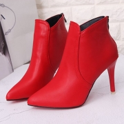 Pointed Toe Back Zipper Solid Color Ankle Boots