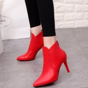 Pointed Toe Back Zipper Solid Color Ankle Boots