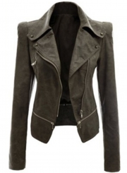 Fashion Long Sleeve PU Zip Motorcycle Jacket