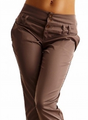 Fashion Mid Waist Solid Color Pants