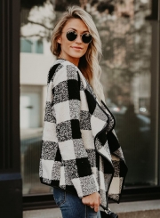 Open Front Turn-down Collar Plaid Coat