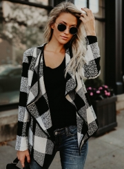 Open Front Turn-down Collar Plaid Coat