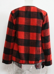 Open Front Turn-down Collar Plaid Coat