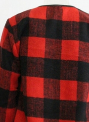 Open Front Turn-down Collar Plaid Coat