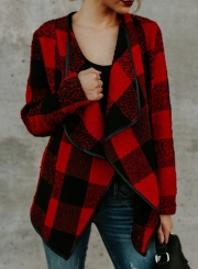 Open Front Turn-down Collar Plaid Coat