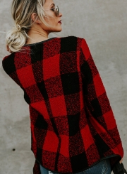 Open Front Turn-down Collar Plaid Coat