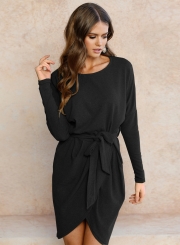 Long Sleeve Irregular Dress with Belt