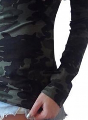 Fashion Scoop Neck Camo Printed Slim Fit Tee