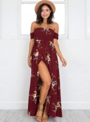 Boho Floral Off Shoulder Split Maxi Dress