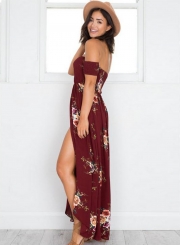 Boho Floral Off Shoulder Split Maxi Dress