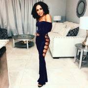 Fashion Off Shoulder Long Sleeve Velvet Flared Jumpsuit