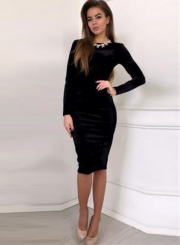 Long Sleeve Bodycon Velvet Party Dress