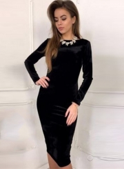 Long Sleeve Bodycon Velvet Party Dress