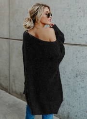 Solid One Shoulder Long Sleeve Irregular Pullover Sweater