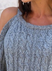 Fashion Round Neck Long Sleeve Off Shoulder Solid Color Pullover Sweater
