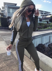 Women's 2 Piece Striped Trim Sports Set Jogging Sportswear