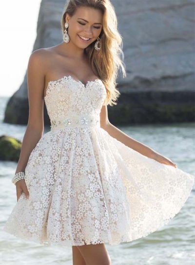 Elegant Strapless Lace A-line Cocktail Dress