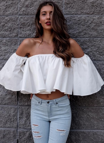 Off Shoulder Loose Fit Ruffle Blouse