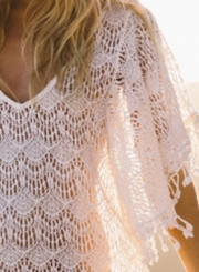 V Neck Loose Fit Lace Cover-up Beachwear