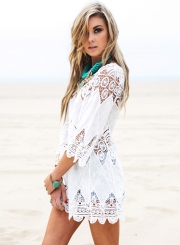 Fashion Solid Color Lace Hollow Out Beachwear
