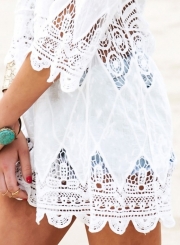 Fashion Solid Color Lace Hollow Out Beachwear