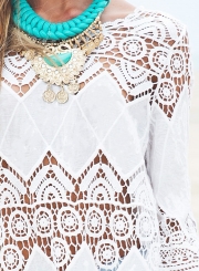 Fashion Solid Color Lace Hollow Out Beachwear