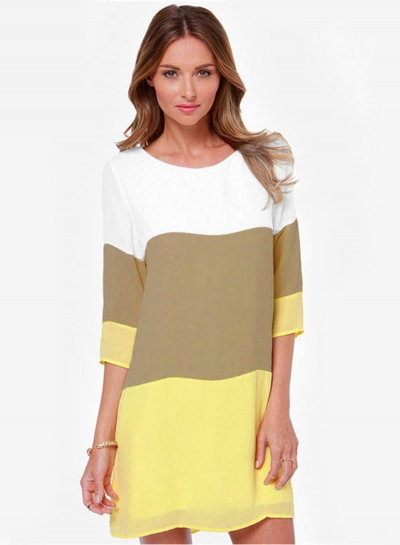 3/4 Sleeve Color Block Pullover Dress zecalaba.com