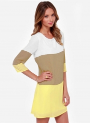 3/4 Sleeve Color Block Pullover Dress