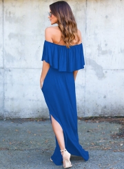 Fashion Off Shoulder Ruffle Maxi Dress with Pocket