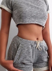 2 Piece Short Sleeve Crop Top Shorts Set