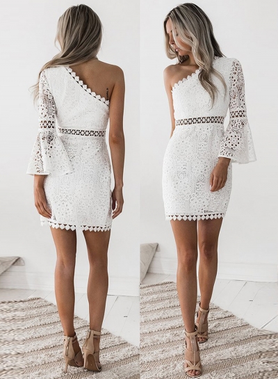Fashion One Shoulder Solid Color Lace Dress