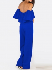 Off Shoulder Short Sleeve Ruffle Solid Jumpsuit