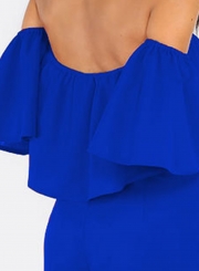 Off Shoulder Short Sleeve Ruffle Solid Jumpsuit