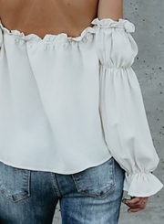 Fashion Off Shoulder Long Sleeve Ruffle Chiffon Blouse