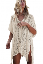 Apricot Crochet Knitted Tassel Tie Kimono Beachwear