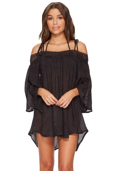 Black Breeze Crochet Off-the-shoulder Beachwear