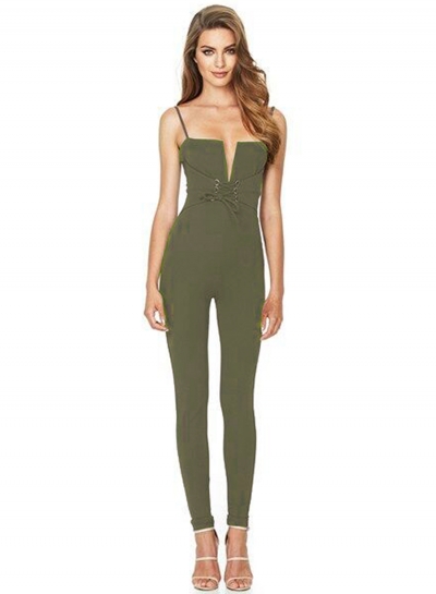 Spaghetti Strap Lace-up Slim Fit Jumpsuit