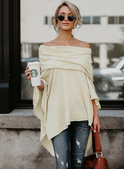 Fashion Off Shoulder Slit Irregular Loose Fit Tee YOYOTSHOP.com