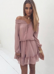 Off Shoulder Long Sleeve Chiffon Dress