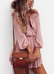 Off Shoulder Long Sleeve Chiffon Dress