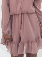 Off Shoulder Long Sleeve Chiffon Dress