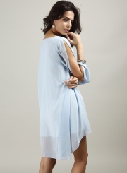 V Neck Slit Sleeve Chiffon Mini Dress