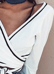 V Neck Flare Sleeve Tie Waist Crop Tee