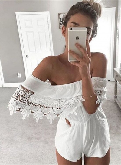 Off Shoulder Lace Beach Romper