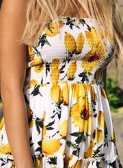 Fashion Strapless Lemon Printed Dress